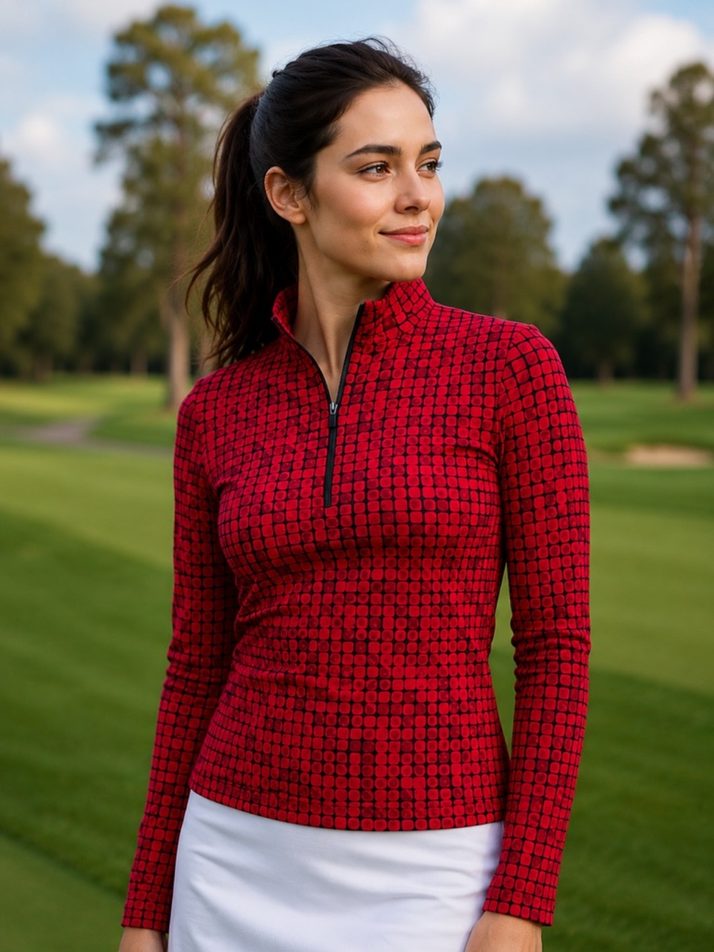 Tail White Label Red Black Geometric Quarter Zip Golf Top XS